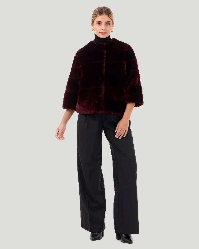 Collarless Select Shearling Lamb Jacket with 3/4 Sleeves