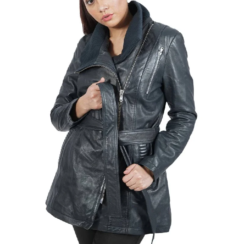 Daniela Navy Blue Leather Jacket Appliqued Jacket Beaded Jacket Sequined Jacket