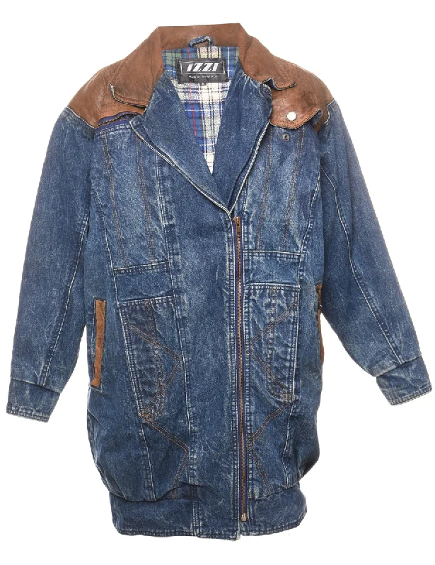 Dark Wash & Brown Contrast Denim Jacket - S