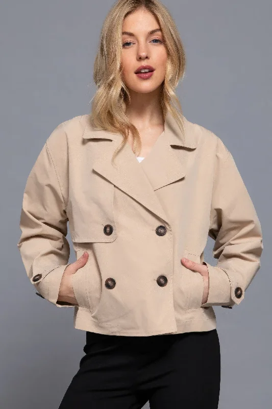 Double Breasted Short Trench Jacket Herringbone Jacket Checkered Jacket Solid Jacket