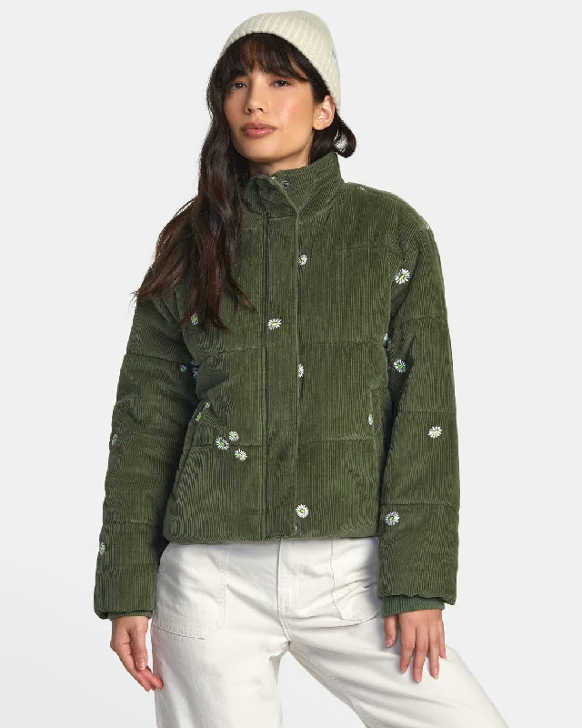 Eezeh Embroidered Puffer Jacket - Leaf Anorak Shell Jacket Lightweight Jacket
