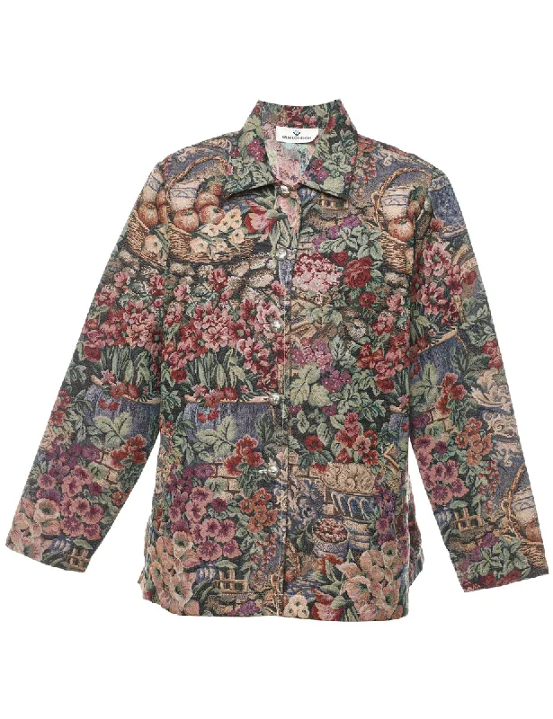 Floral Pattern Multi-Colour Sparkly Tapestry Jacket - M