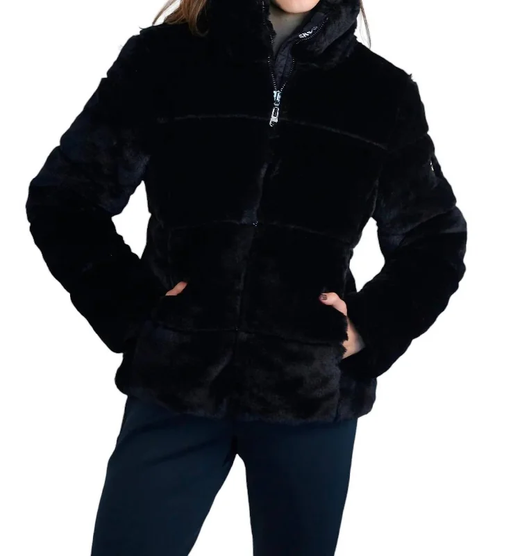 Jana Ultra Puffy Jacket In Black Denim Fabric Leather Fabric Suede Fabric