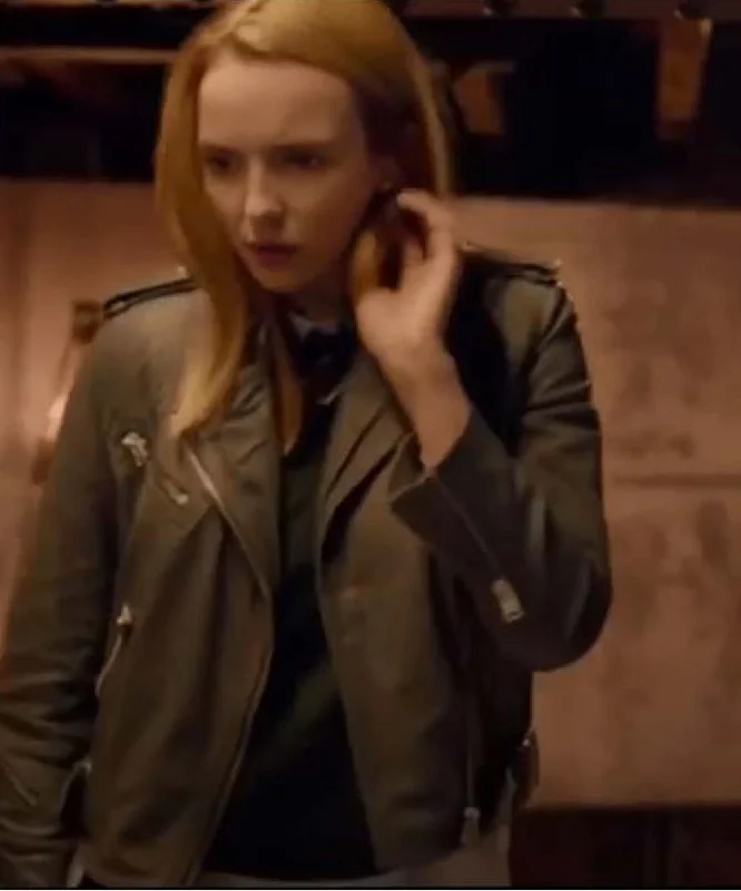 Killing Eve S04 Villanelle Leather Brown Jacket Ribbed Jacket Pleated Jacket Ruffled Jacket