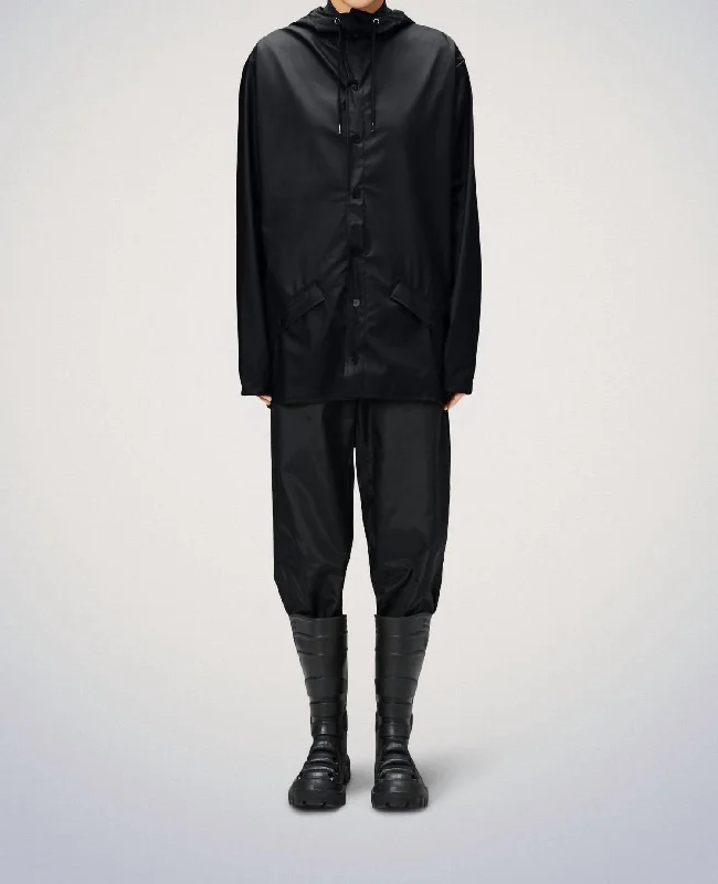 Long Jacket In Black Nylon Fabric Polyester Fabric Spandex Fabric