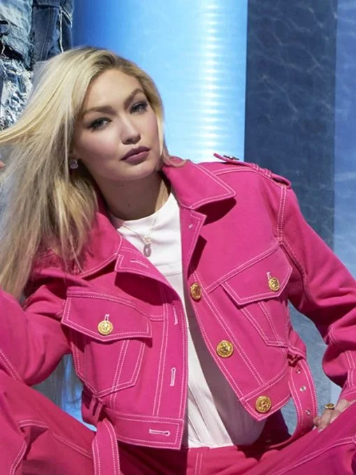 Next in Fashion S02 Gigi Hadid Pink Denim Jacket Print Jacket Jacquard Jacket Embroidered Jacket