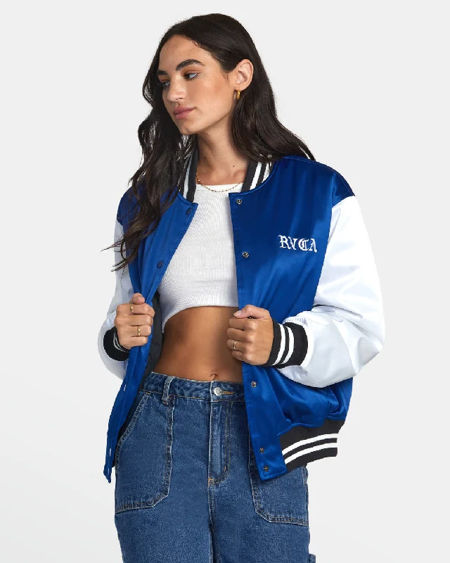 Niesa Bomber Jacket - True Blue Snapped Jacket Toggled Jacket Drawstring Jacket