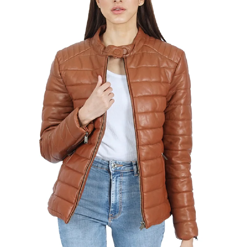 Penni Puffer Brown Leather Jacket Cotton Jacket Linen Jacket Terry Jacket