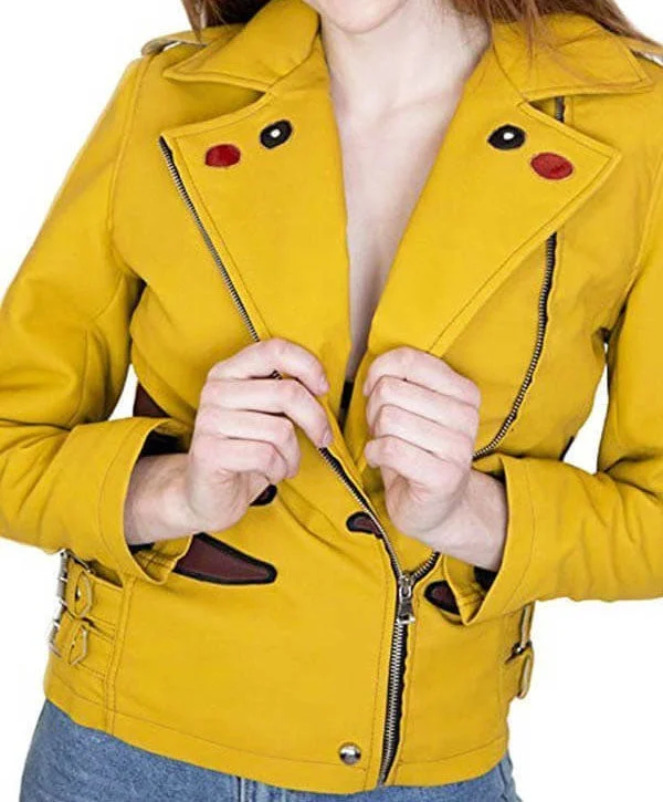 Pikachu Pokemon Yellow Leather Jacket Quilted Jacket Puffer Jacket Insulated Jacket