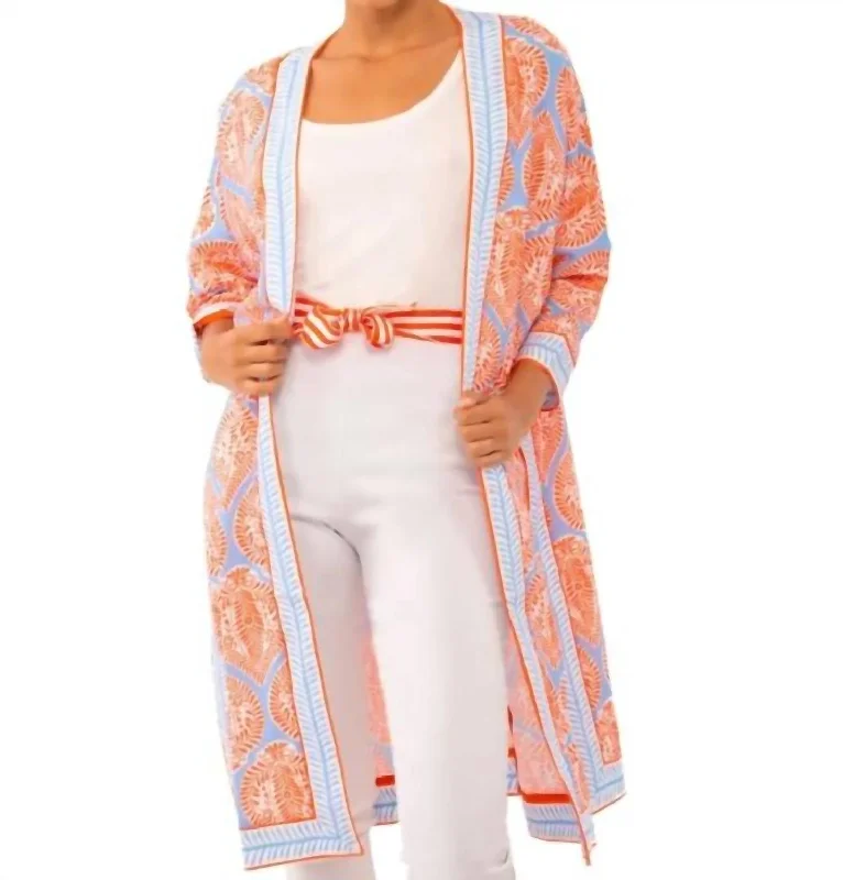 Poly Crepe Kimono Jacket - Indian Summer In Periwinkle/orange Knit Jacket Woven Jacket Fleece Jacket