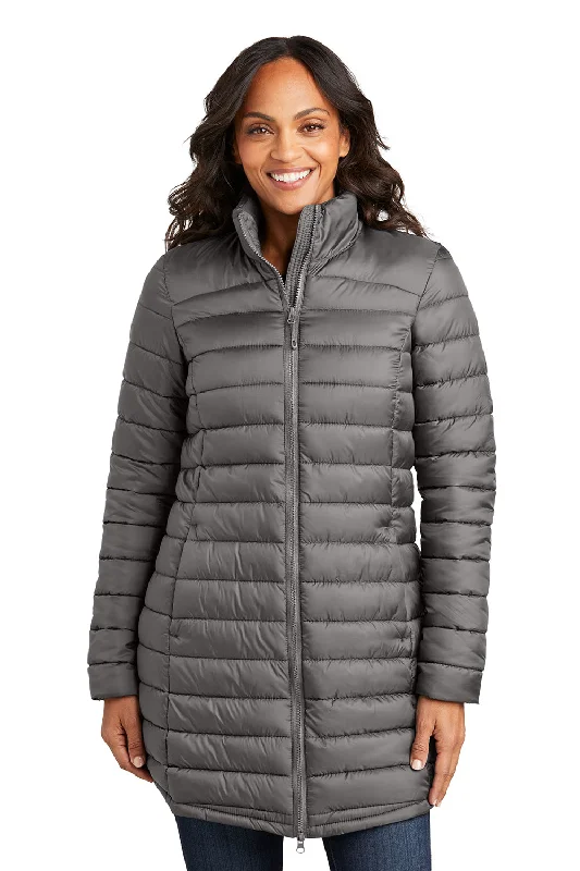 Port Authority Womens Horizon Water Resistant Full Zip Long Puffy Jacket - Deep Smoke Grey