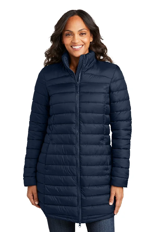 Port Authority Womens Horizon Water Resistant Full Zip Long Puffy Jacket - Dress Navy Blue