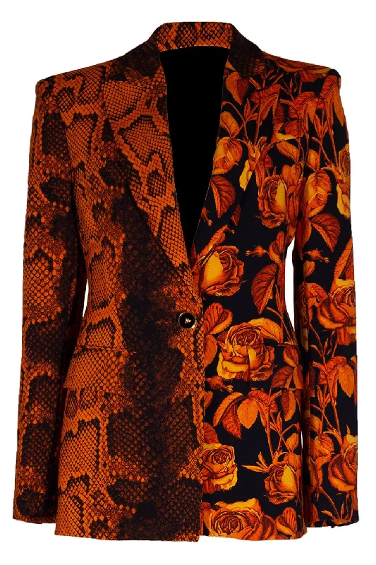 Printed One Button Jacket Tiered Jacket Buttoned Jacket Zippered Jacket