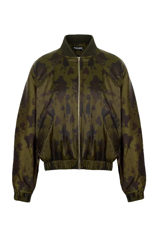 Printed Satin Bomber Jacket