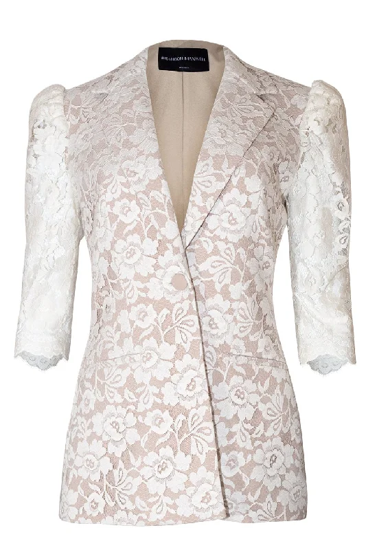 Puff Sleeve Single Breasted Lace Jacket Zip Front Button Front Snap Front