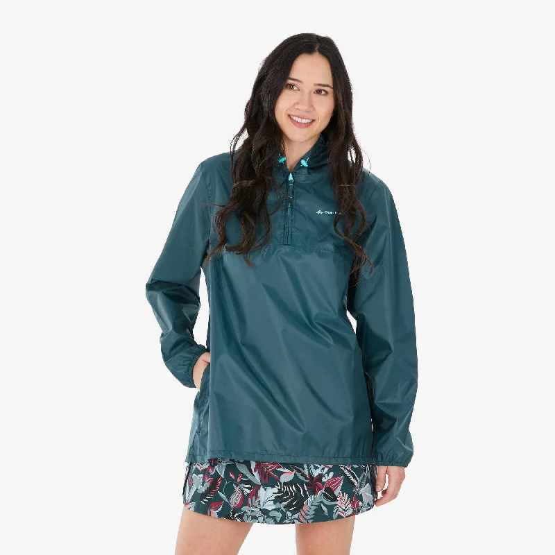 Quechua Women's Raincut 1 2 Windproof and Water-repellent Rain Jacket Toggled Jacket Drawstring Jacket Belted Jacket