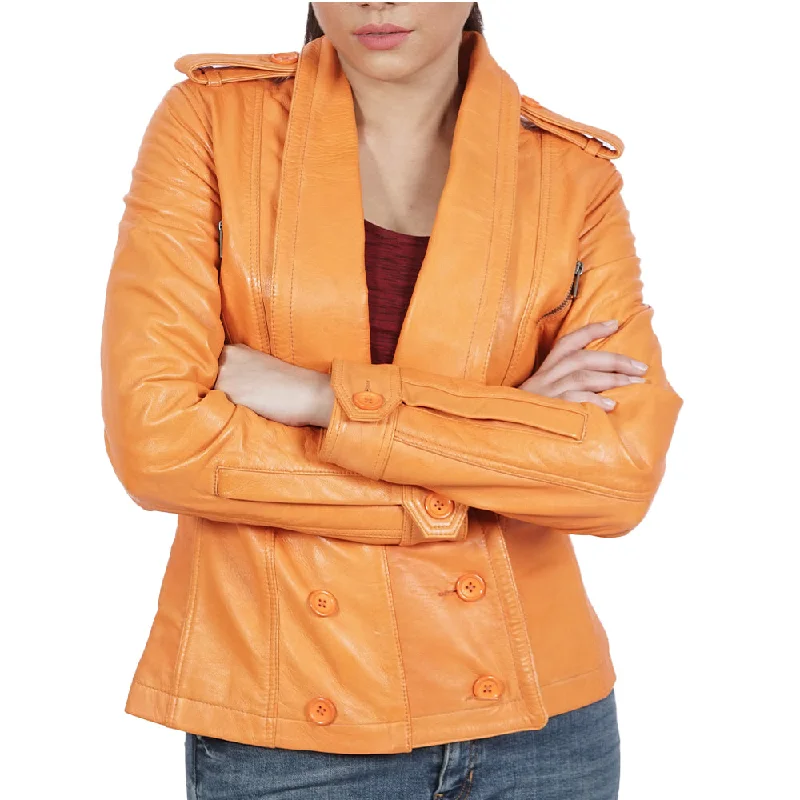 Quinn Blazer Classic Orange Leather Jacket V-Neck Jacket Boat Neck Jacket Square Neck Jacket