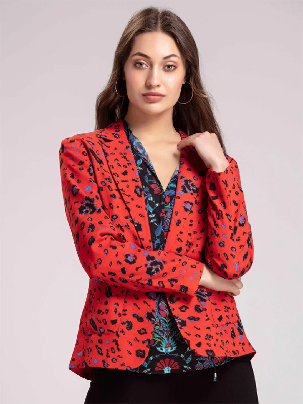 Red Leopard Jacket One-Shoulder Jacket Off-the-Shoulder Jacket Asymmetrical Jacket