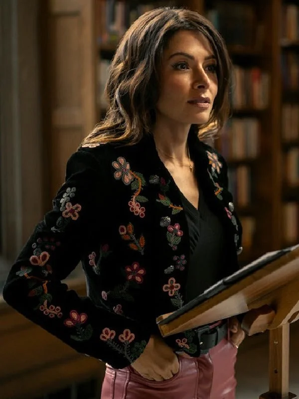 Sex/Life Season 2 Sarah Shahi Floral jacket Faux Fur Jacket Real Fur Jacket Shearling Jacket