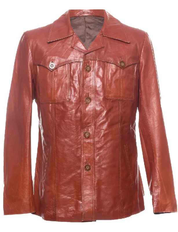 Single Breasted Classic Brown Leather Jacket - L