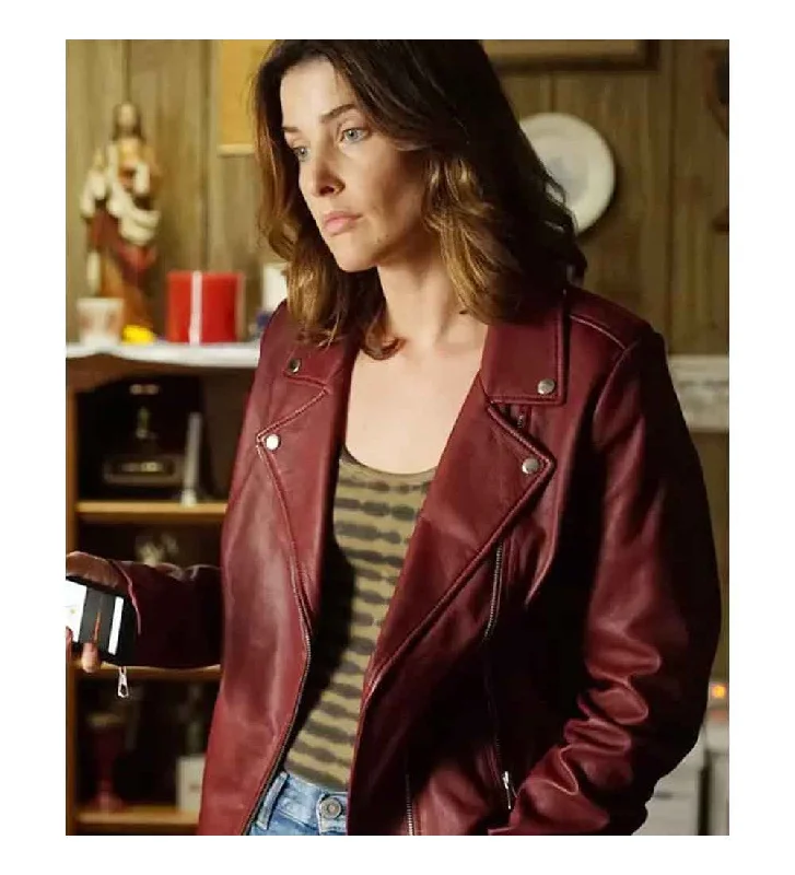 Stumptown S02 Cobie Smulders Red Biker Jacket Lace Jacket Ribbed Jacket Sequined Jacket