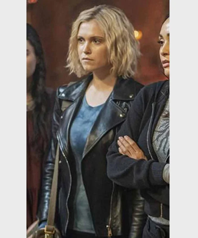 The 100 S07 Clarke Griffin Black Leather Jacket Plaid Jacket Tartan Jacket Houndstooth Jacket