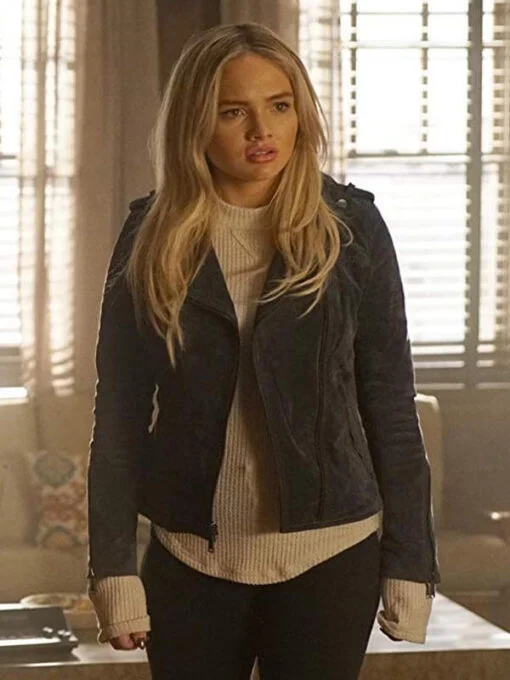 The Gifted Lauren Strucker Black Leather Biker Jacket Front Pockets Side Pockets Patch Pockets