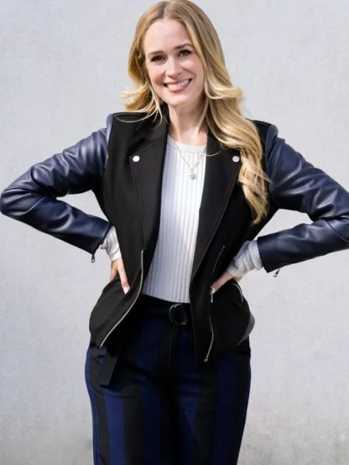 The Love Club Nicole Everett Black Leather Jacket Fleece Fabric Down Fabric Feather Fabric