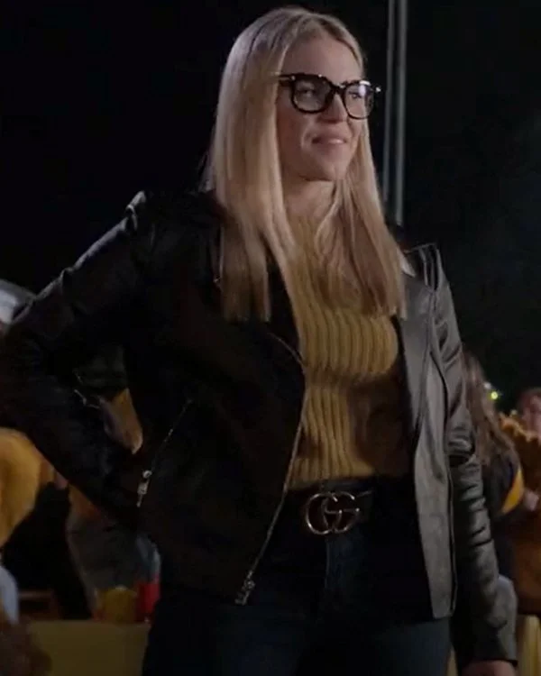 The Sex Lives of College Girls Black Leather Jacket Zippered Front Buttoned Front Snap Front