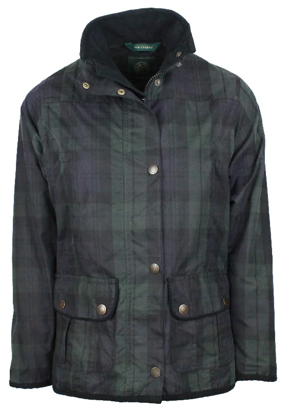 W04 - Women's Tartan Eltham Wax Jacket - BLACKWATCH Belted Jacket Elasticated Jacket Padded Jacket
