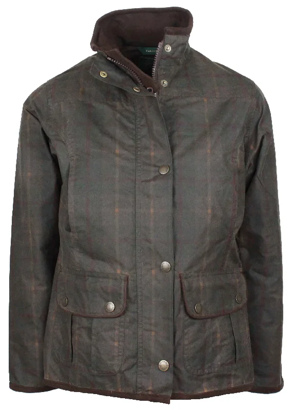 W04 - Women's Tartan Eltham Wax Jacket - HONEY Tiered Jacket Buttoned Jacket Zippered Jacket