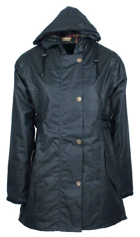 W218 - Womens Hooded Katrina Wax Jacket - NAVY Elasticated Jacket Padded Jacket Insulated Jacket