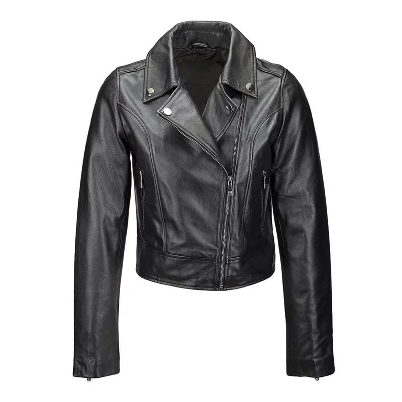 Women's Motorcycle Black Leather Jacket Faux Fur Jacket Real Fur Jacket Shearling Jacket