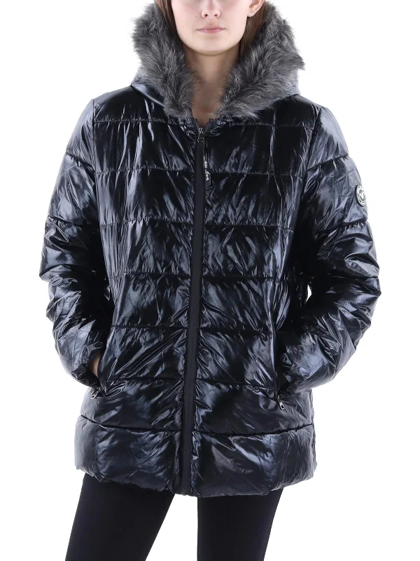 Womens Quilted Faux Fur Trim Puffer Jacket Wool Jacket Cashmere Jacket Tweed Jacket