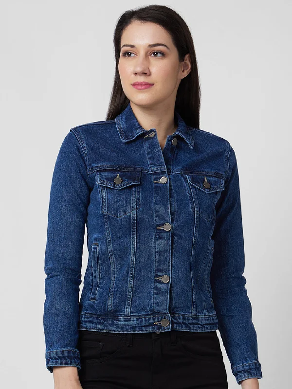 Spykar Women Washed Cotton Crop Denim Jacket Mesh Jacket Canvas Jacket Denim Jacket