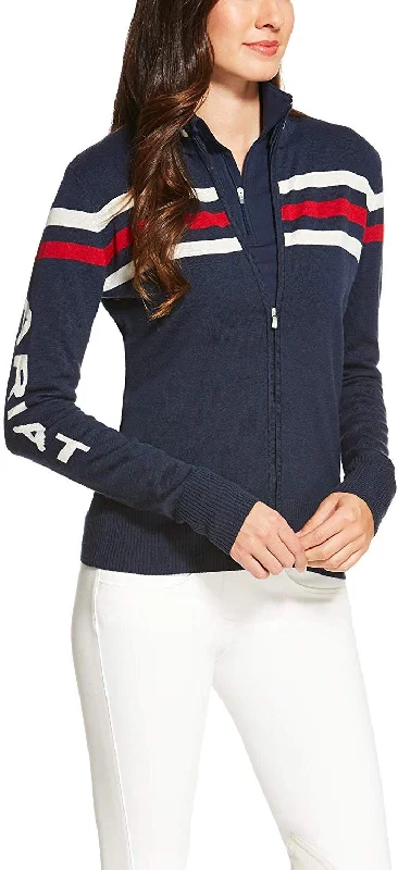 Ariat Women's Team Sweater, Navy Welt Pockets Slit Pockets Flap Pockets