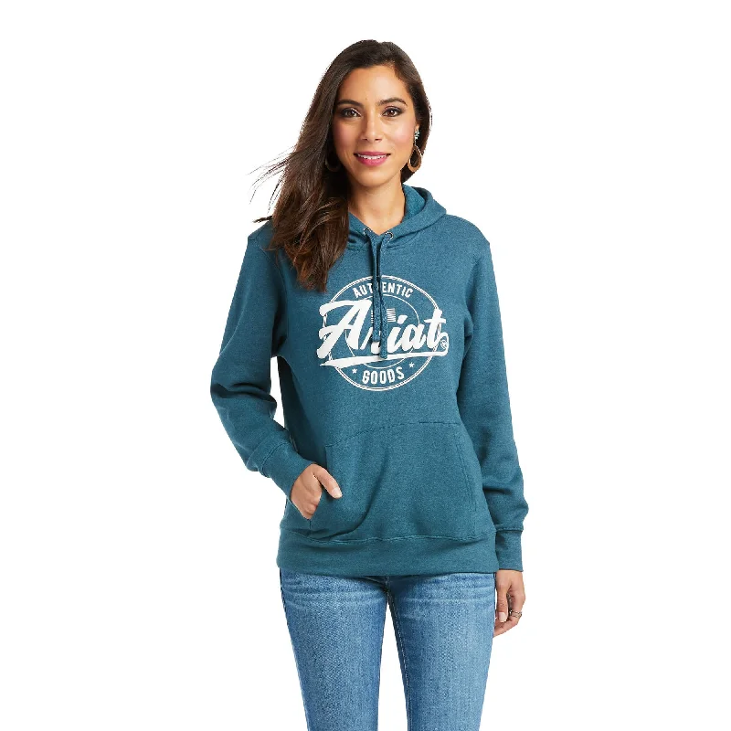 Ariat Women's REAL Arm Logo Hoodie, Teal Hoodie with Hem Elastic Stretchable Comfortable