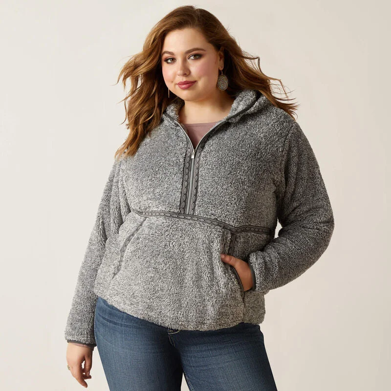 Woman's Lurex Berber 1/2 Zip Hoodie (1X - 3X) | 10047244 Hoodie with Set-In Sleeves Structured Classic