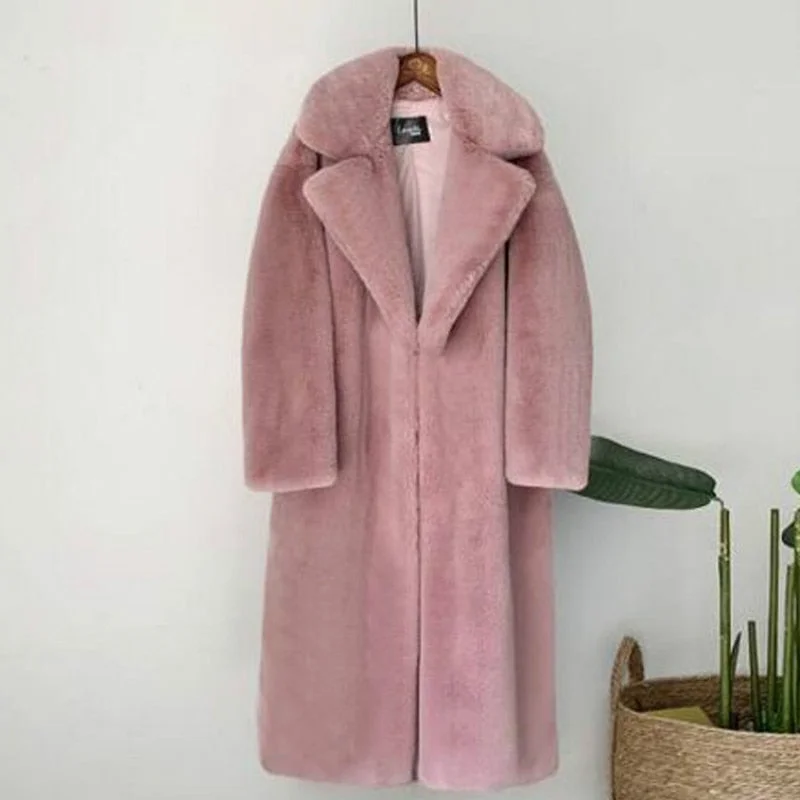 2022 New Women Winter Warm Faux Fur Coat Thick Women Long Coat Turn Down Collar Women Warm Coat Casaco Feminino A-Line Swing Coat