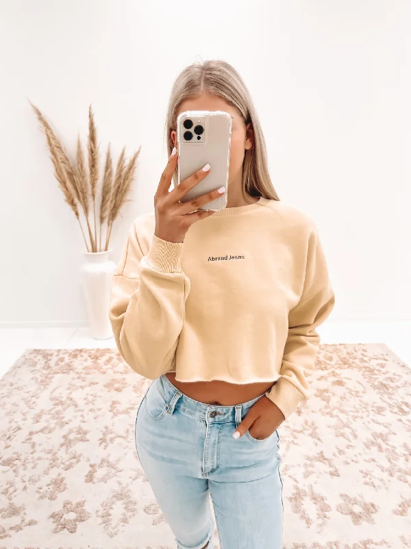 A Cropped Oversized Sweater Latte Hooded Caped Shawl Collar