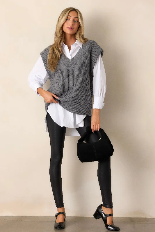 After It’s Over Charcoal Grey Sweater Vest Seamless Knitted Crochet