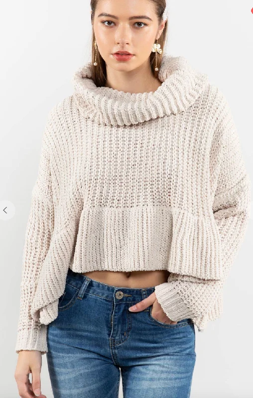 Almond Knit Oversized Sweater Herringbone Houndstooth Plaid