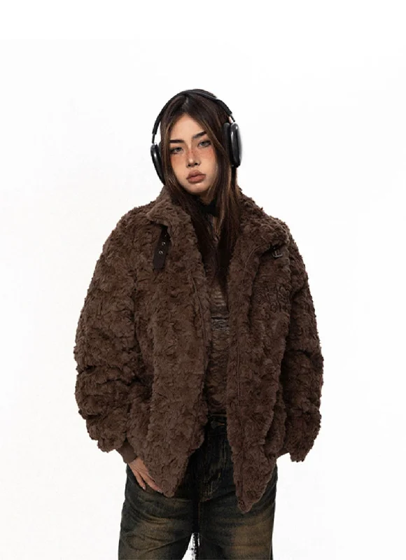 American Retro Fleece Strap Cotton Coat Button-Up Cardigan Coat