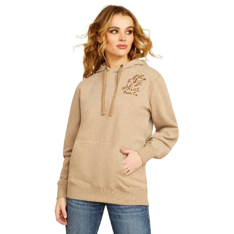 Ariat Women's Bronco Stitch Hoodie, Dark Oatmeal Heather Hoodie Jacket Zipper Layering