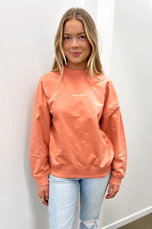 Aubrey Sweater Coral Herringbone Houndstooth Plaid