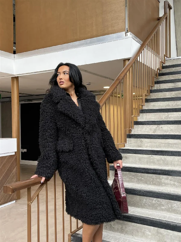 Black  Maxi-Coat Pastel Wool Peacoat