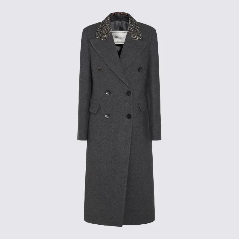 Blumarine Coats Belted Wool Overcoat