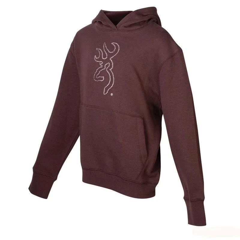 Browning Women's Buckmark Chocolate Bling Hoodie Sweatshirt Hoodie with Back Slit Movement Comfort