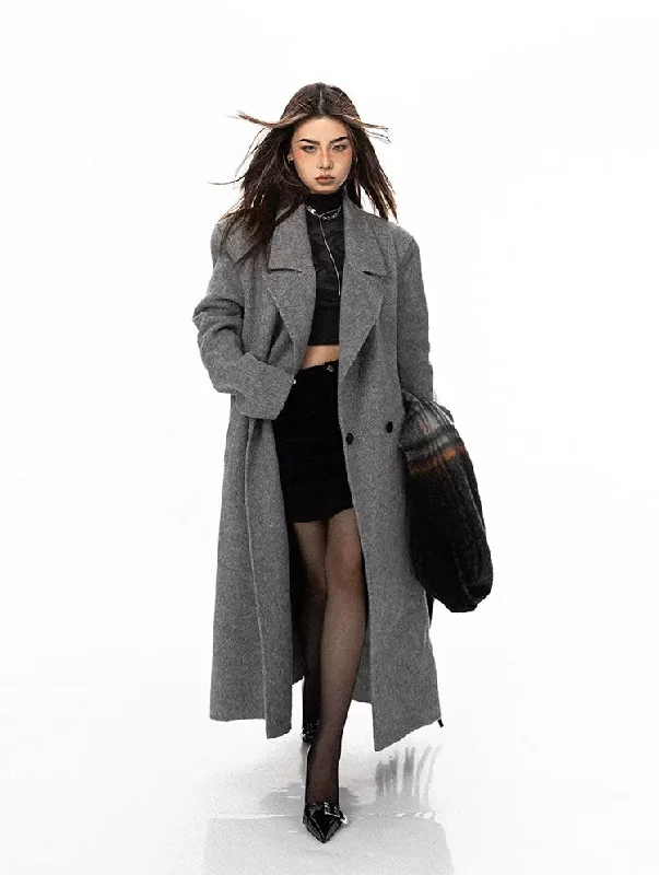 Broad Shoulder Cashmere Long Coat Boho Fringe Cardigan