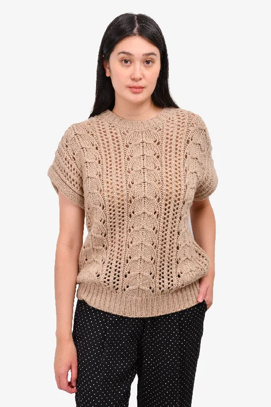 Brunello Cucinelli Taupe Cashmere Cap Sleeve Sweater Size M Terry Blend Velvet Blend Canvas Blend